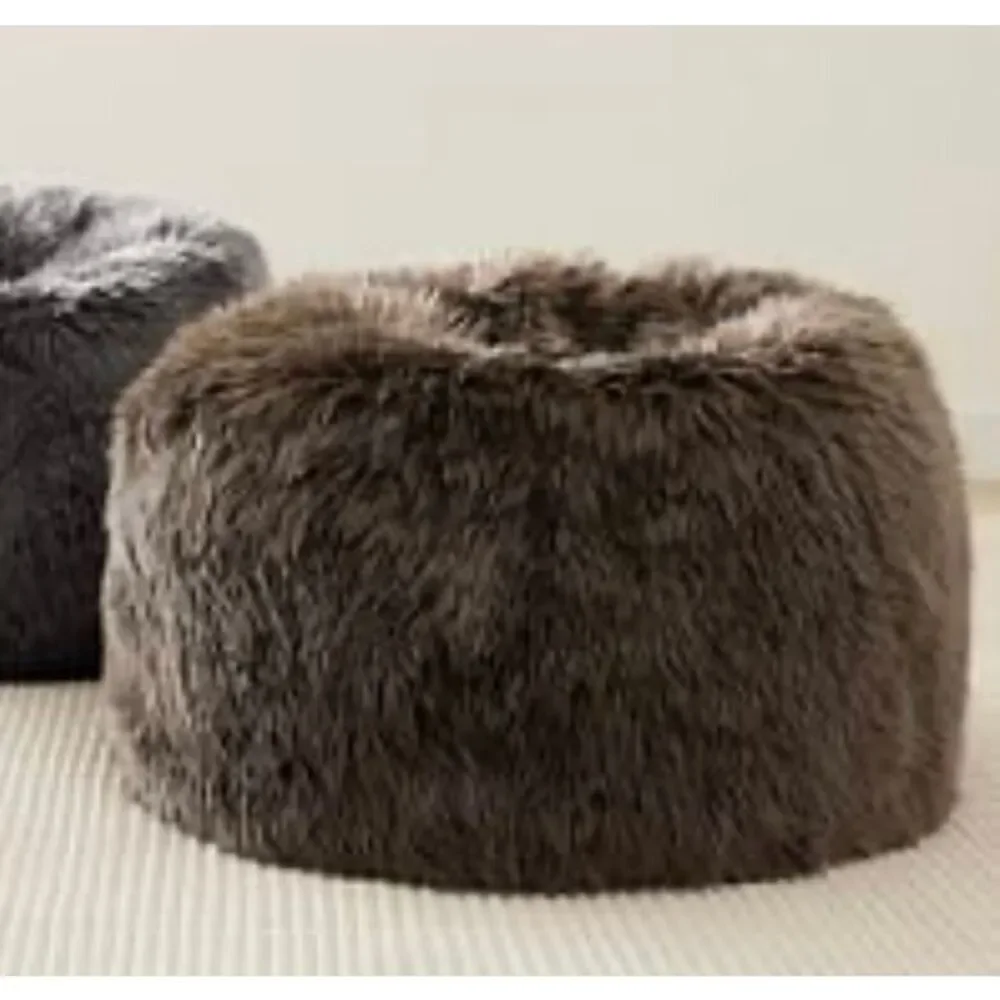 Pottery Barn Brown Faux Fur Round Pouf Ottoman Cover